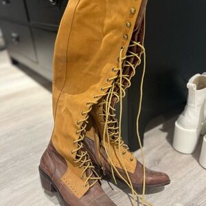 Free people yellow suede lace up boots